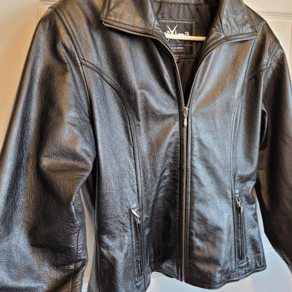 SOLD: VTG 90s Black Leather Maxima Medium Wilsons Zip Sexy Biker Retro Goth - Picture 4 of 10